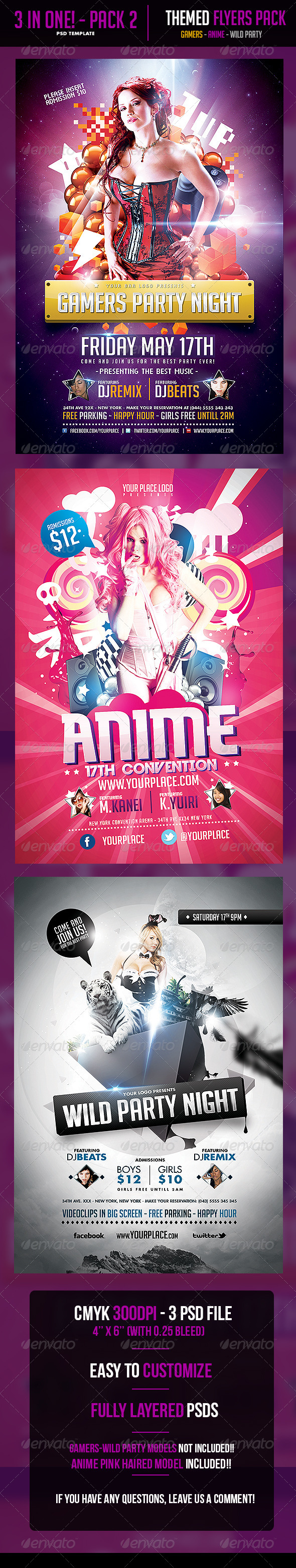 3 in 1 Themed Flyers Bundle - Pack 02 - Clubs & Parties Events