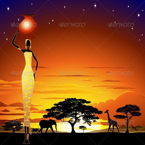 GraphicRiver African Woman on Wild Savannah Sunset 5337599 GraphicRiver African Woman on Wild Savannah Sunset 5337599