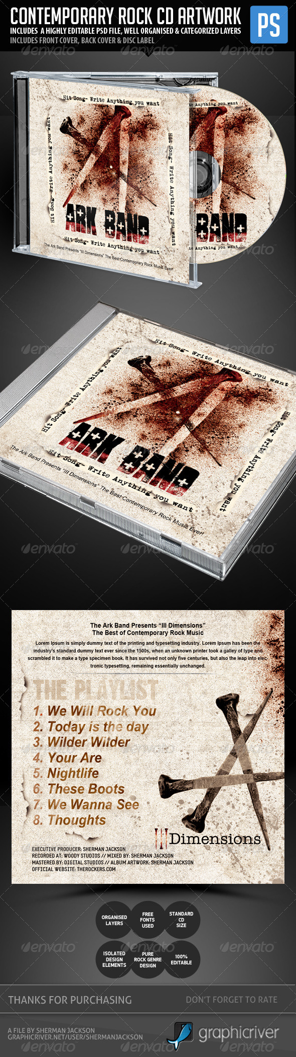 Contemporary Rock CD Artwork Template - CD & DVD artwork Print Templates