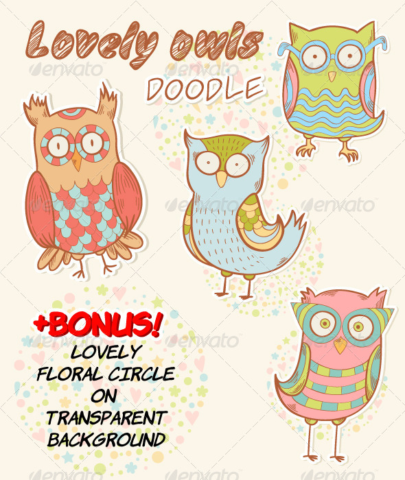 GraphicRiver Lovely Owls Stickers with Bonus 5364929 GraphicRiver Lovely Owls Stickers with Bonus 5364929