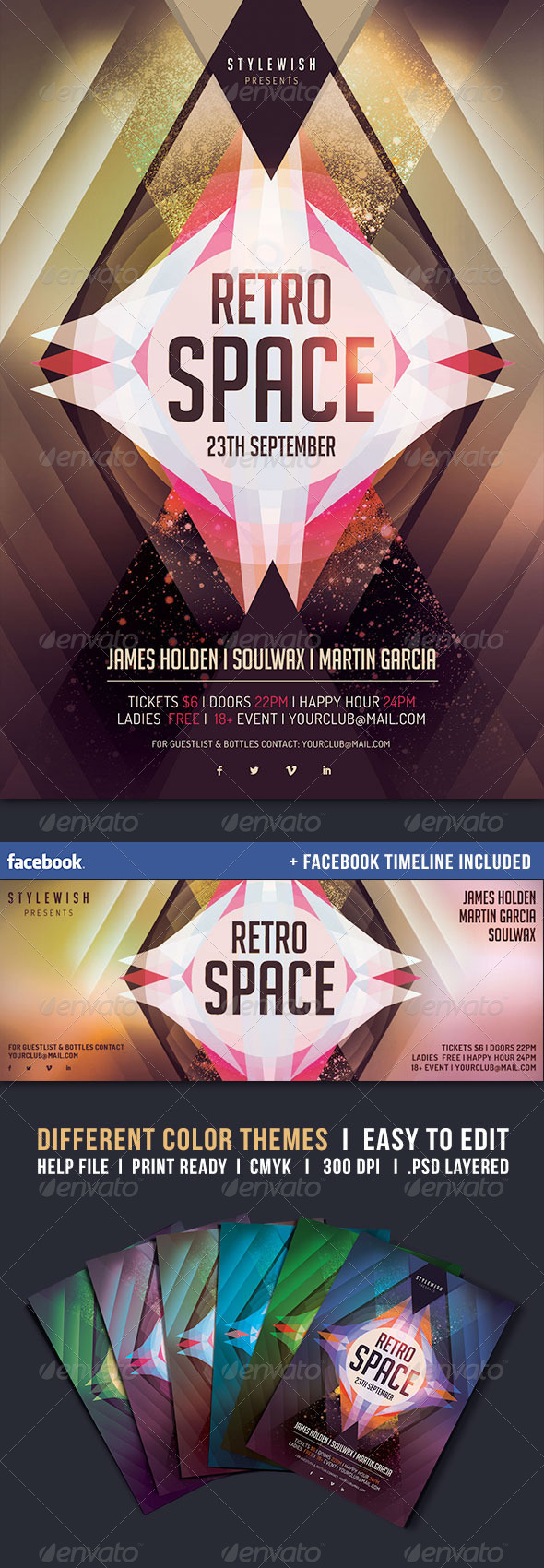 Retro Space Flyer + Fb Timeline - Clubs & Parties Events