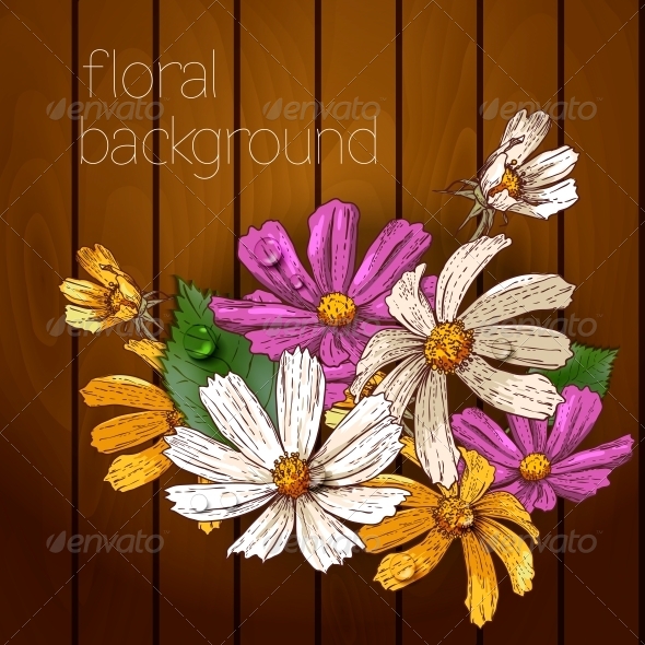 GraphicRiver Flowers on a Wooden Texture 5385037 GraphicRiver Flowers on a Wooden Texture 5385037