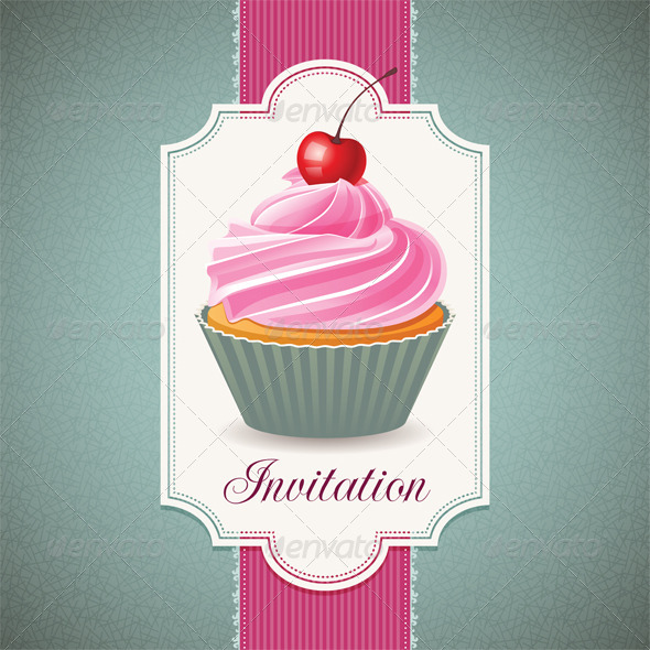GraphicRiver Vintage Card with Cupcake 5400136 GraphicRiver Vintage Card with Cupcake 5400136