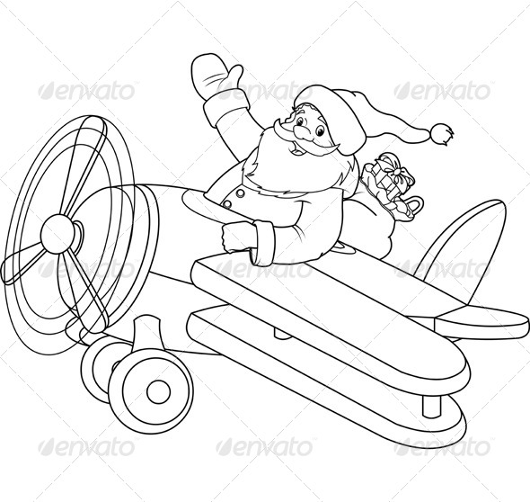 GraphicRiver Santa on a Plane Coloring Page 5411527 GraphicRiver Santa on a Plane Coloring Page 5411527