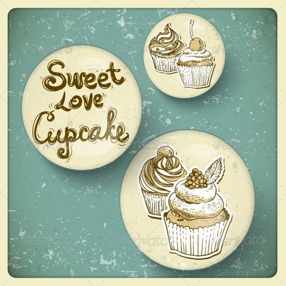 GraphicRiver Retro Frame with Cupcake 5432087 GraphicRiver Retro Frame with Cupcake 5432087