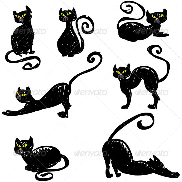 GraphicRiver Hand Drawn Black Cats Set Vector 5432285 GraphicRiver Hand Drawn Black Cats Set Vector 5432285
