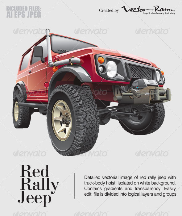 Red Rally Jeep - Vectors