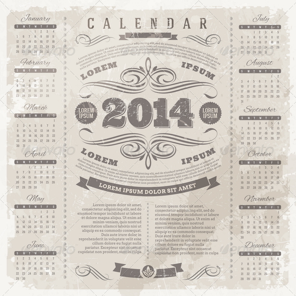 GraphicRiver Ornate Vintage Calendar of 2014 5440285 GraphicRiver Ornate Vintage Calendar of 2014 5440285