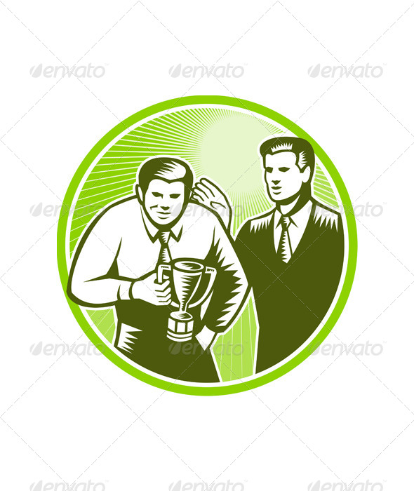 GraphicRiver Officer Worker Winning Trophy Woodcut 5440394 GraphicRiver Officer Worker Winning Trophy Woodcut 5440394