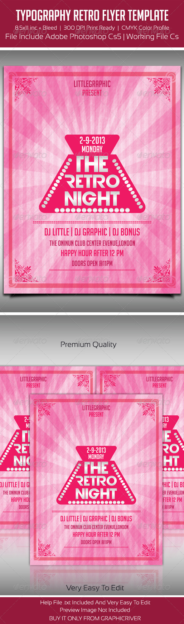 Typography Retro Party Flyer Template 2 - Flyers Print Templates