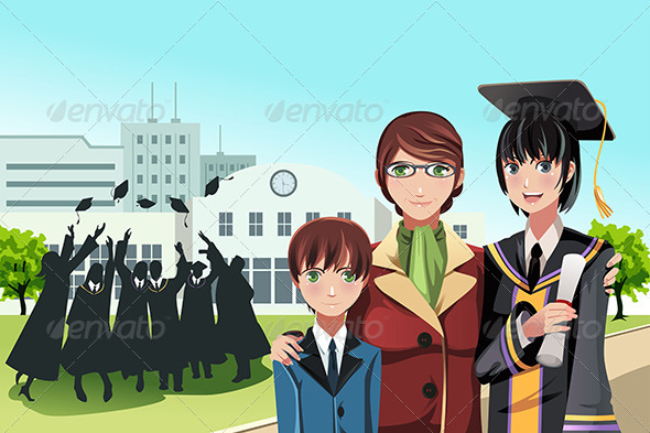 GraphicRiver Graduation Girl with Mother and Brother 5455120 GraphicRiver Graduation Girl with Mother and Brother 5455120
