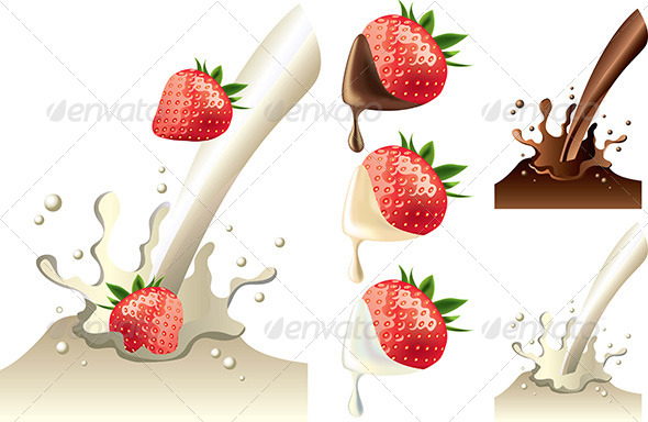 GraphicRiver Strawberry in Milk and Chololate Splash 5460436 GraphicRiver Strawberry in Milk and Chololate Splash 5460436