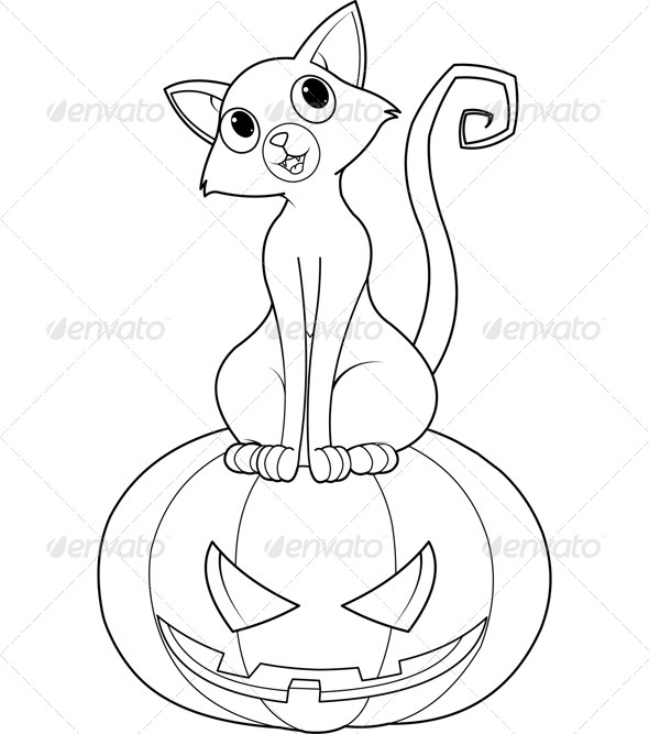 GraphicRiver Halloween Cat on Pumpkin Coloring Page 5465124 GraphicRiver Halloween Cat on Pumpkin Coloring Page 5465124