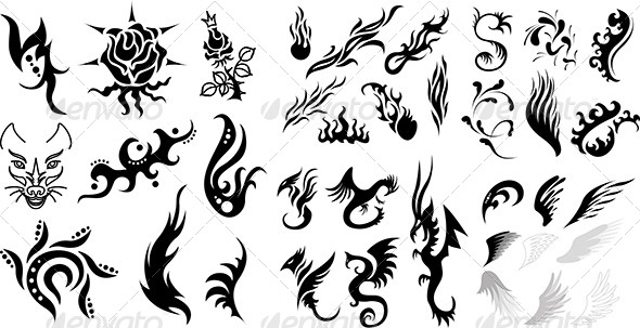 GraphicRiver Tattoo Dragons Fire Wings Floral Elements 5468387 GraphicRiver Tattoo Dragons Fire Wings Floral Elements 5468387