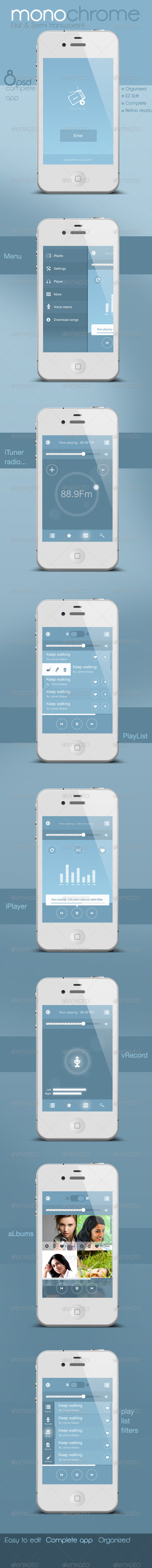 Flat and Semi Transparent Audio App - User Interfaces Web Elements