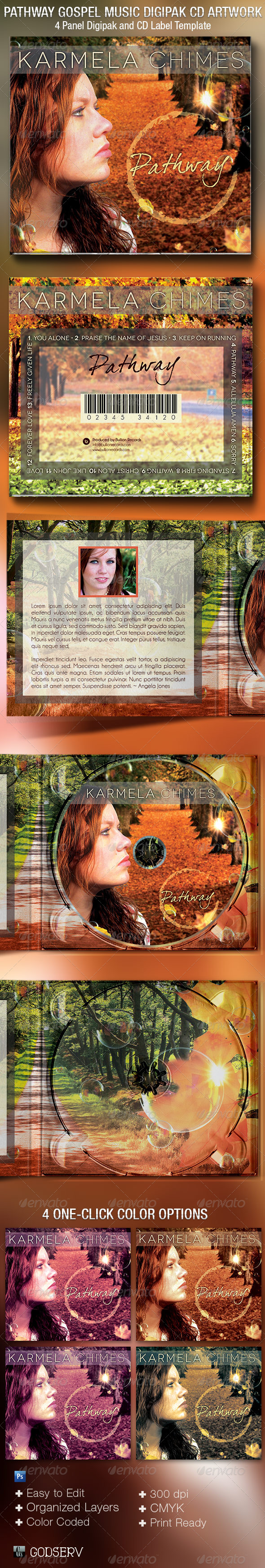 Pathway Gospel Music 4 Panel Digipak CD Template - CD & DVD artwork Print Templates