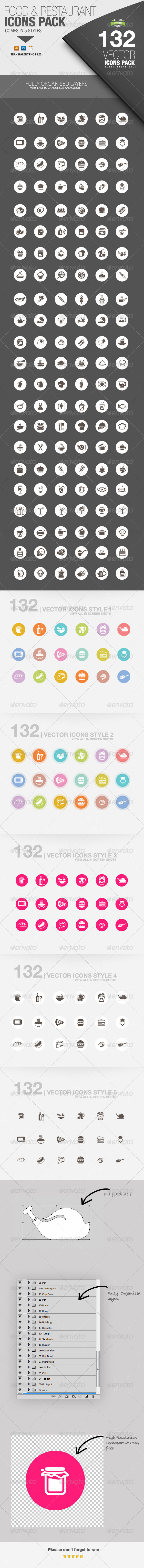GraphicRiver Food Restaurant 132 Icons 5490398 GraphicRiver Food Restaurant 132 Icons 5490398