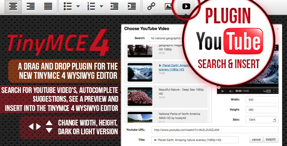 TinyMCE 4 plugin Youtube search and insert - CodeCanyon Item for Sale