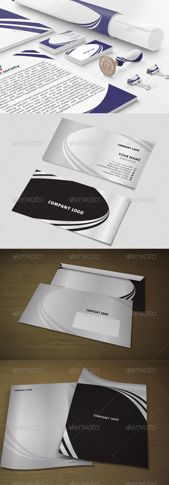 Black & sliver 3line Stationary Templates - Stationery Print Templates