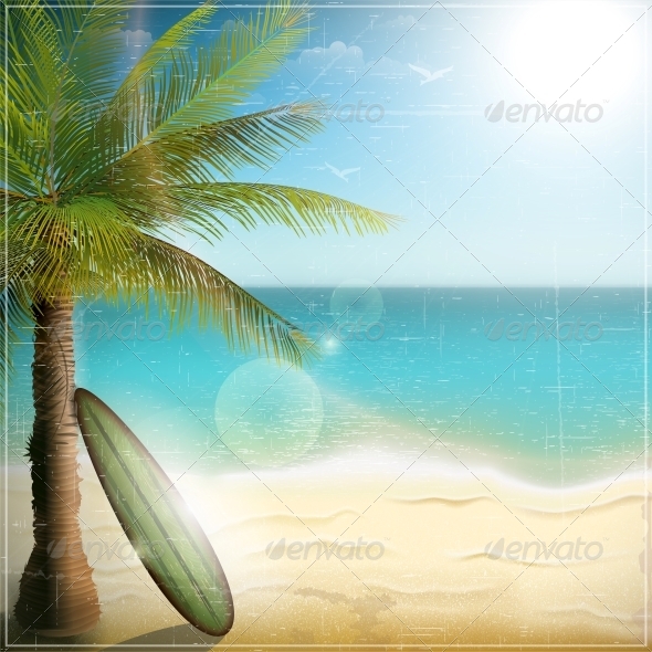 GraphicRiver Ocean Beach with Surf Board 5511691 GraphicRiver Ocean Beach with Surf Board 5511691