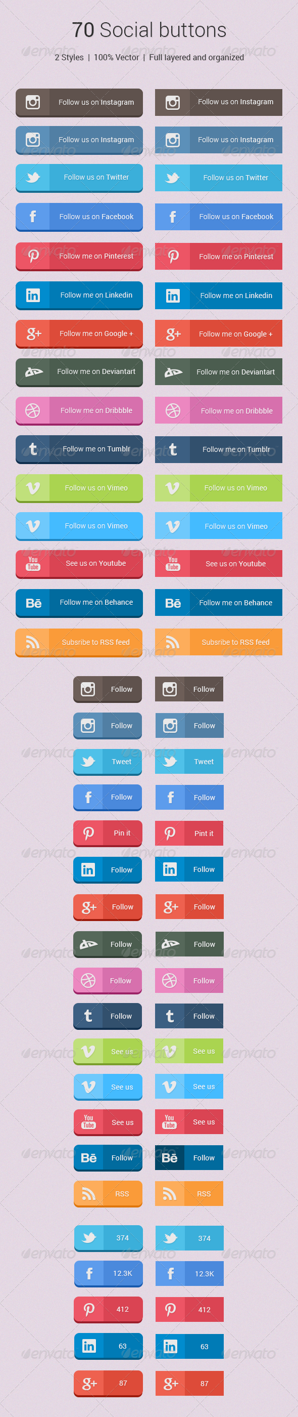 70 Social Buttons - Buttons Web Elements