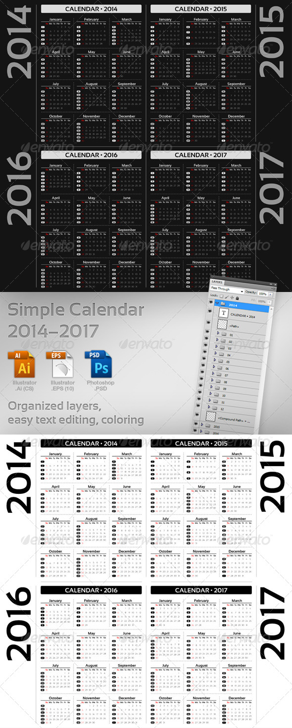 GraphicRiver Simple Calendar 2014-2017 5522679 GraphicRiver Simple Calendar 2014-2017 5522679