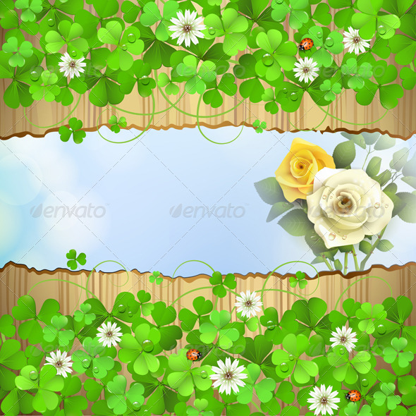 GraphicRiver Wood Background with Clover 5529834 GraphicRiver Wood Background with Clover 5529834