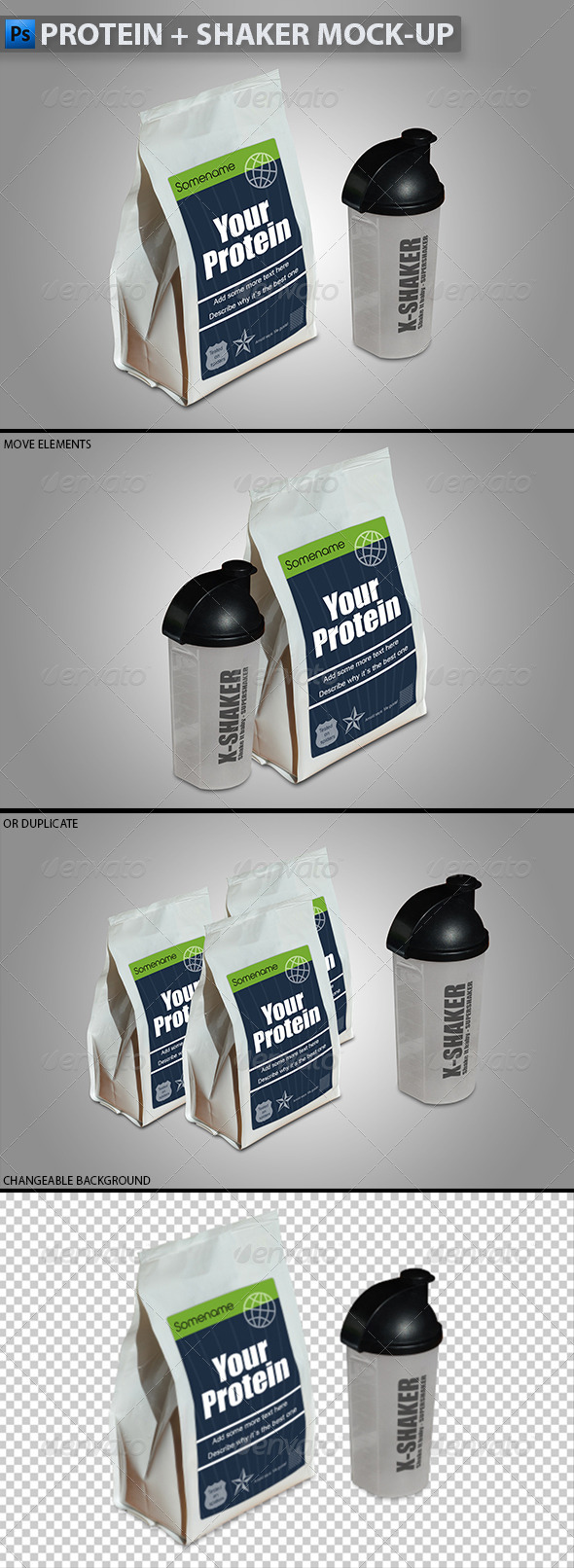 GraphicRiver Protein in Plastic Bag & Shaker Mock-up 5532243 GraphicRiver Protein in Plastic Bag & Shaker Mock-up 5532243