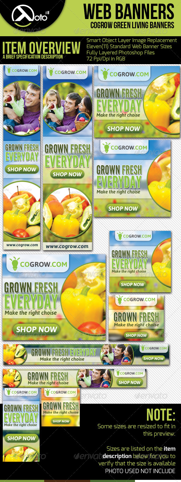 Healthy Organic Living Web Banners - Banners & Ads Web Elements