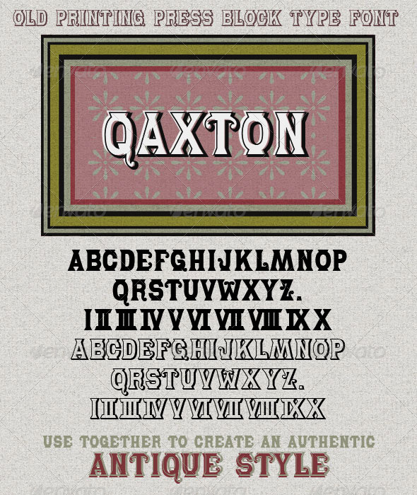 Qaxton. Vintage Printing Press Block Type CAPS - Fonts