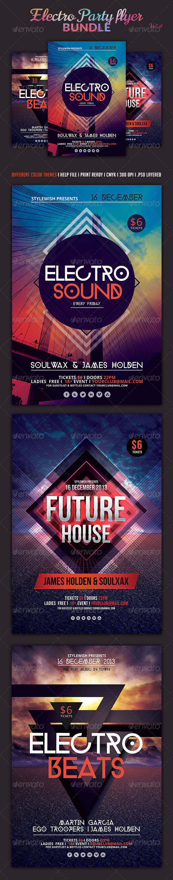 Electro Party Flyer Bundle Vol2 - Clubs & Parties Events