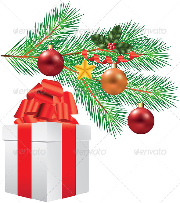 GraphicRiver Christmas Tree Branch with Gift Box 5570863 GraphicRiver Christmas Tree Branch with Gift Box 5570863