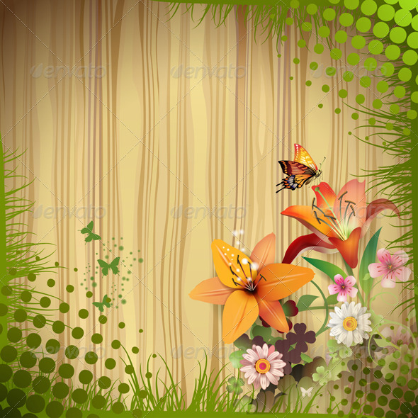 GraphicRiver Wood Background with Lilies 5577471 GraphicRiver Wood Background with Lilies 5577471