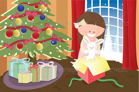 GraphicRiver Girl Opening Christmas Present 5591669 GraphicRiver Girl Opening Christmas Present 5591669