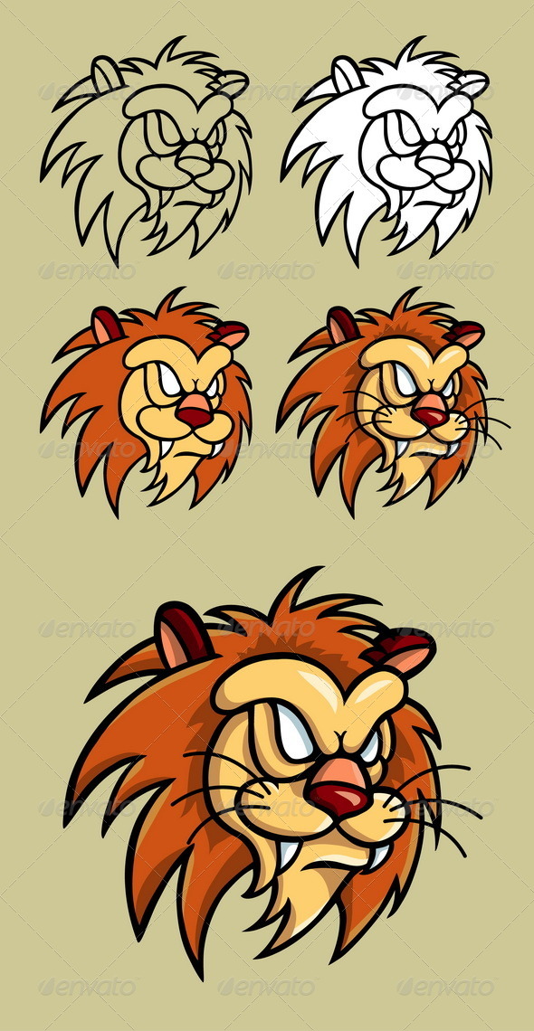 Lion Head Illustration - Animals Characters