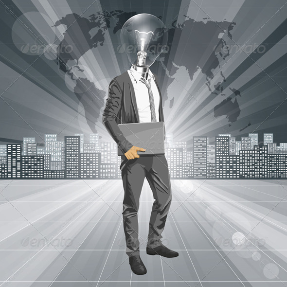 GraphicRiver Lamp Head Man with Laptop 5593911 GraphicRiver Lamp Head Man with Laptop 5593911