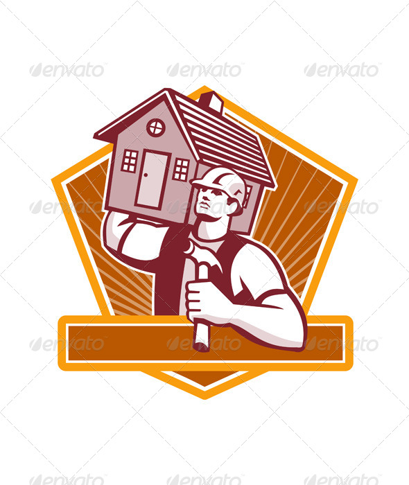 GraphicRiver Builder Carpenter Carry House Retro 5595355 GraphicRiver Builder Carpenter Carry House Retro 5595355