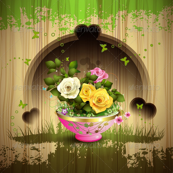 GraphicRiver Flowerpot with Roses 5595609 GraphicRiver Flowerpot with Roses 5595609