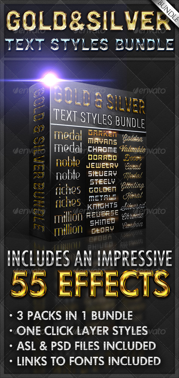 Gold & Silver Text Styles Bundle - Text Effects Actions