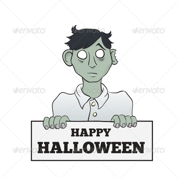 GraphicRiver Cartoon Melancholy Zombie with Sign 5627090 GraphicRiver Cartoon Melancholy Zombie with Sign 5627090