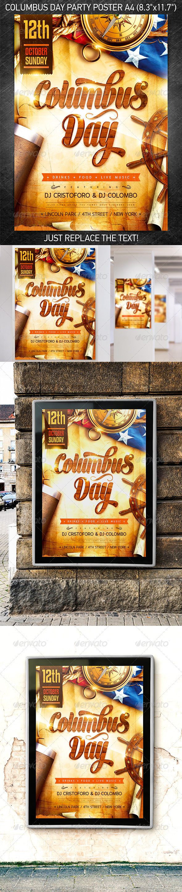 Columbus Day party poster (Print Templates)