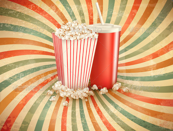 GraphicRiver Retro Background with Popcorn and Drink 5638072 GraphicRiver Retro Background with Popcorn and Drink 5638072