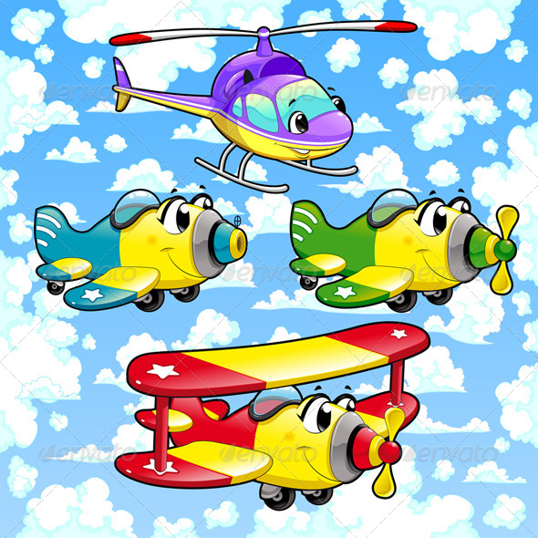 GraphicRiver Cartoon Airplanes and Helicopter in the Sky 5653550 GraphicRiver Cartoon Airplanes and Helicopter in the Sky 5653550