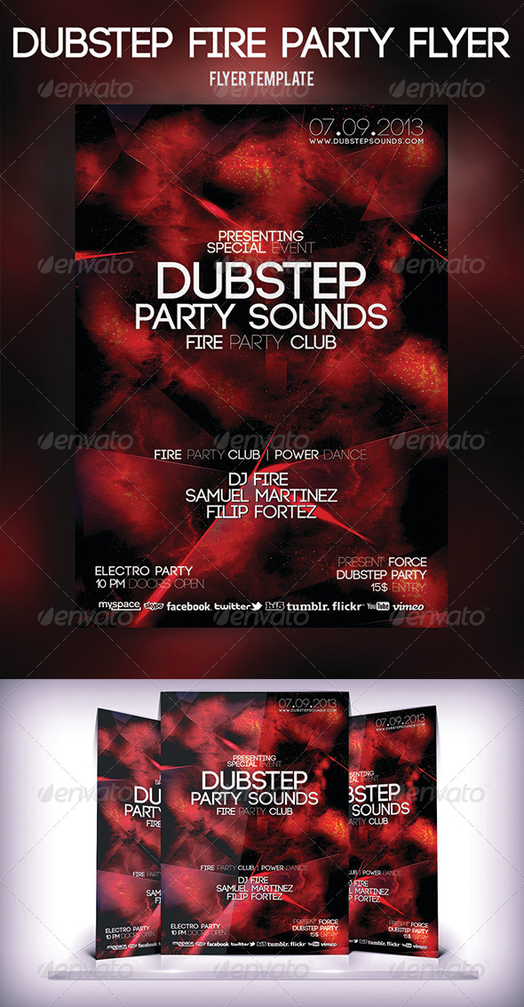 Dubstep Fire Party Flyer - Clubs & Parties Events