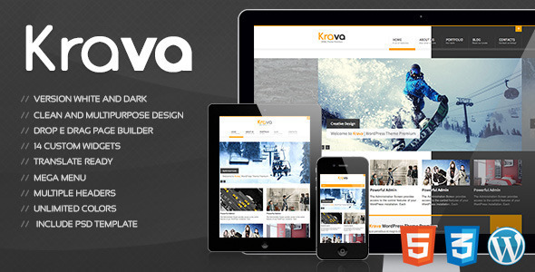Krava is a very clean and creative designed responsive Wordpress template for multi purpose. The template can be used on any device. If you bought