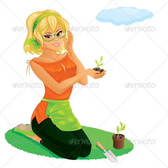 GraphicRiver Girl Gardening 5703865 GraphicRiver Girl Gardening 5703865