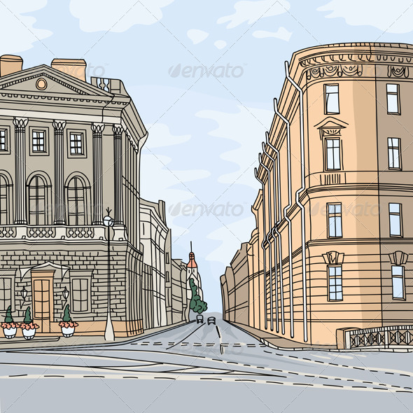 GraphicRiver Vector Cityscape the Wide Avenue in the City 5710650 GraphicRiver Vector Cityscape the Wide Avenue in the City 5710650