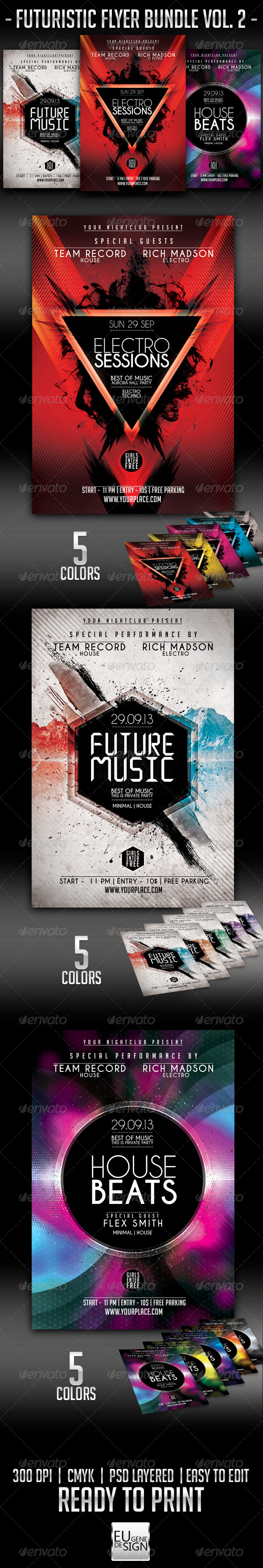 Futuristic Flyer Bundle Vol. 2 - Clubs & Parties Events