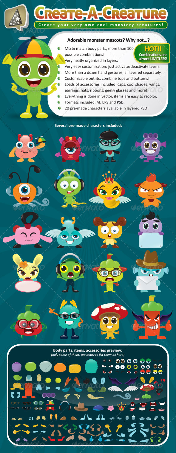 GraphicRiver Create-A-Creature Mascot Monster Pack 589346 GraphicRiver Create-A-Creature Mascot Monster Pack 589346