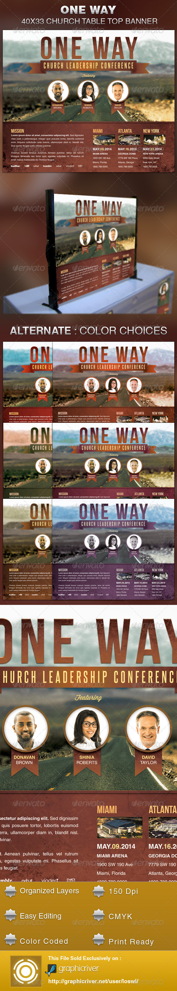 One Way Church Table Top Banner Template - Signage Print Templates